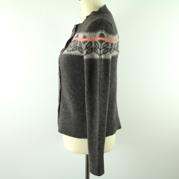 Orla Kiely Lambswool Angora Double Breasted Brown Floral Trim Sweater Cardigan S - Picture 3 of 6